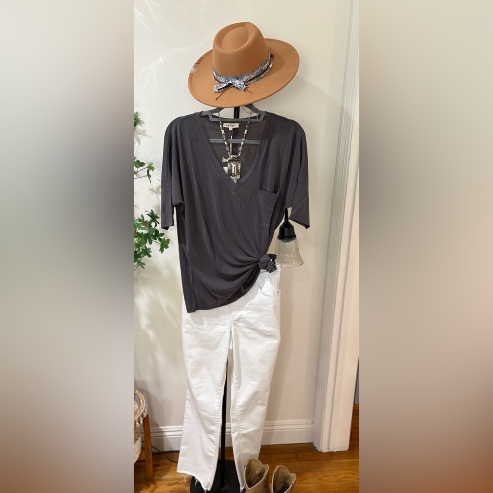 Elegant Gray V-Neck Women's Top in loom